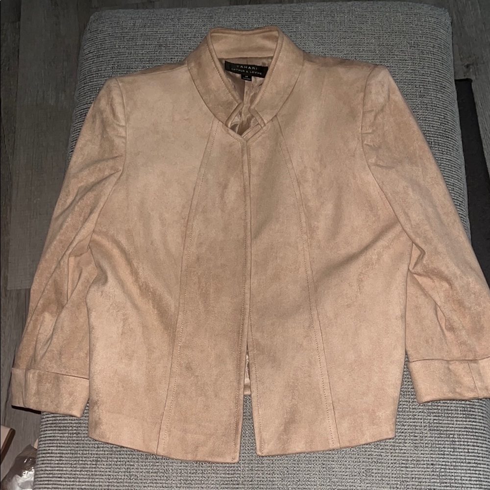 Tahari Tan Blazer Classic Suede-Like Texture